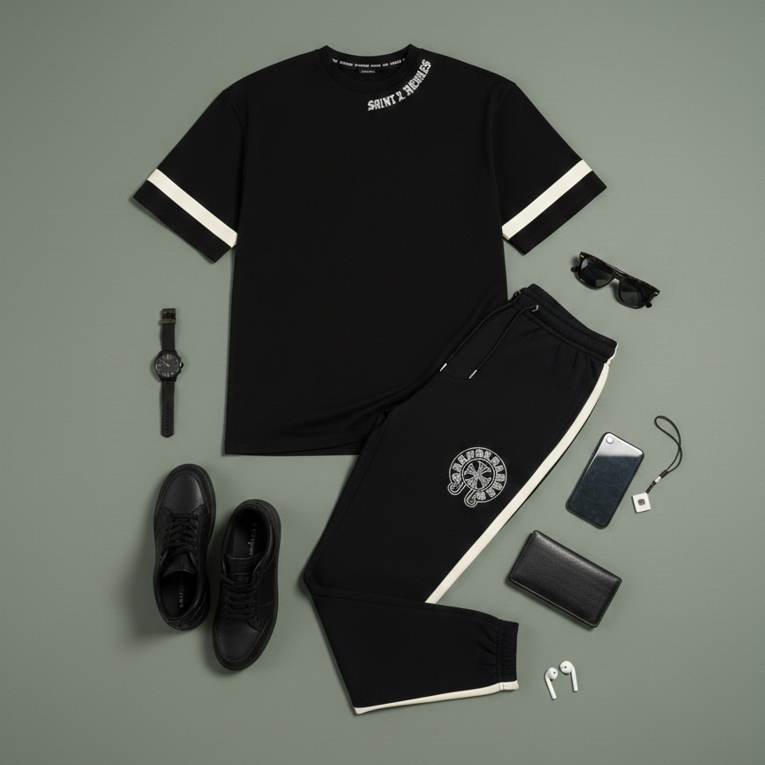 ست تیشرت و شلوار مردانه بنگال کش مدل Salar-مشکی